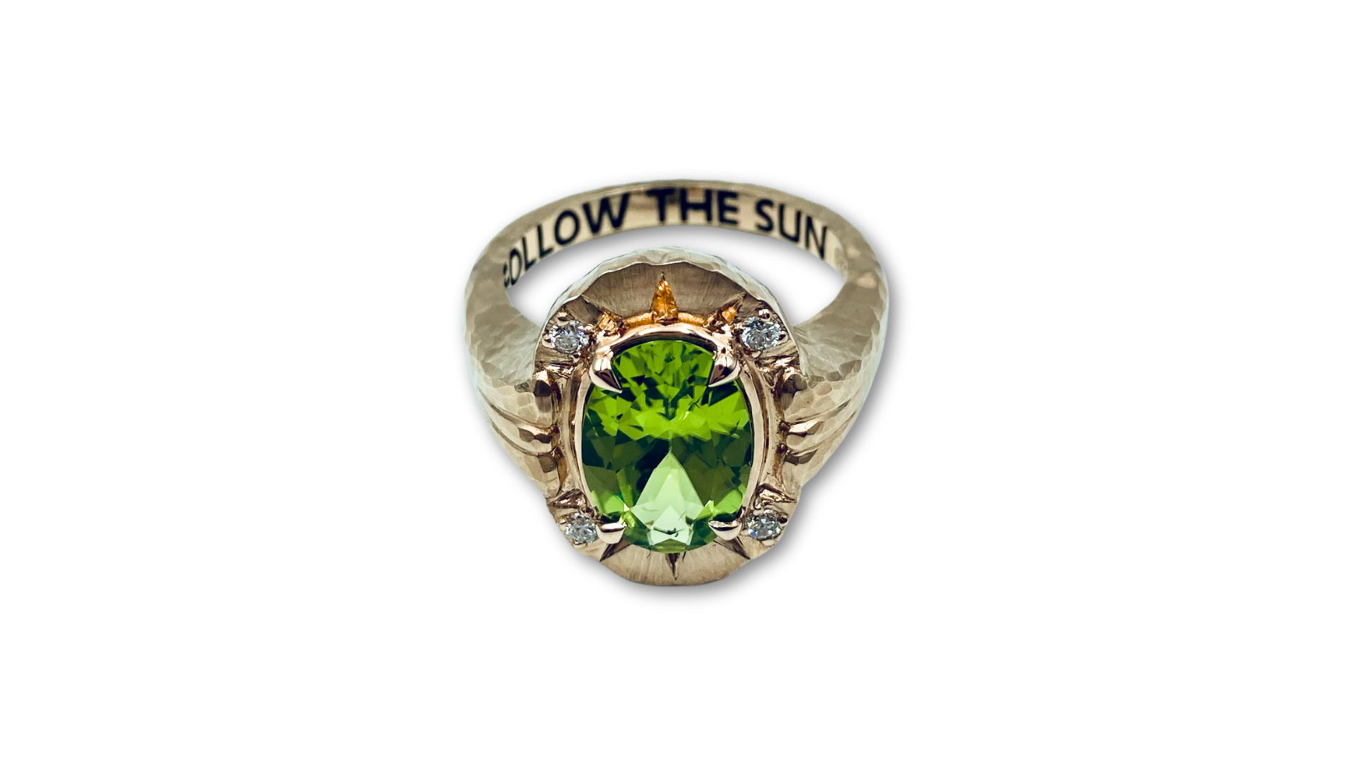 Lisa Messenger Bespoke Custom Made Inspirational Quote Ring "Follow the Sun" Designed by Nadine Naumov at Design Bay Jewellery