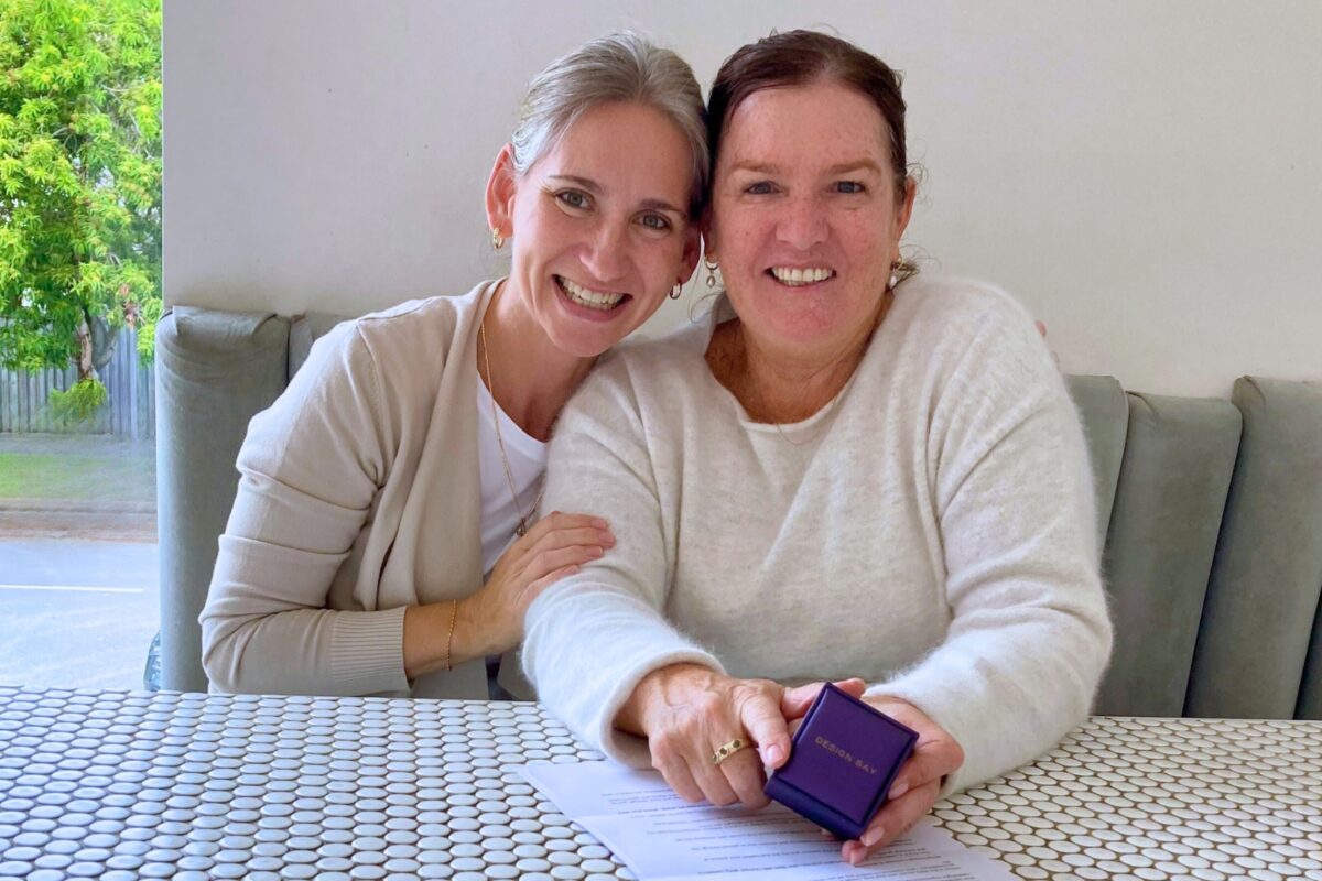 Michelle Mitchell with Nadine Naumov Wearing Her Bespoke Custom Made Inspirational Quote Ring Inscribed 'Grace' Designed by Nadine Naumov at Design Bay Jewellery
