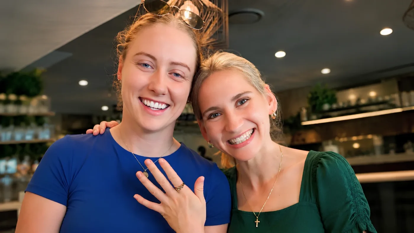 Abbey Willcox wearing her custom milestone ring celebrating her 2026 Olympic journey